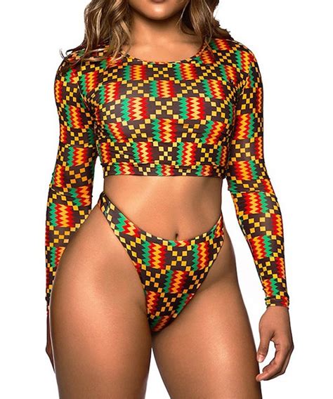 Women S Tribal Bikini High Waisted Piece Cut Out Swimsuit With Thong Brief Wave C Z LHT X