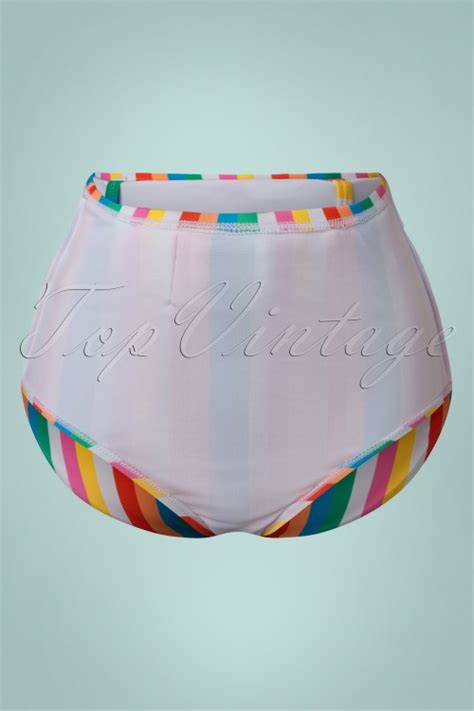 Unique Vintage Redondo Rainbow Pride High Waist Bikini Bottoms Années 50 en Multicolore