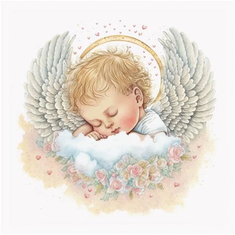 Premium Photo There Is A Baby Angel Sleeping On A Cloud With A Halo