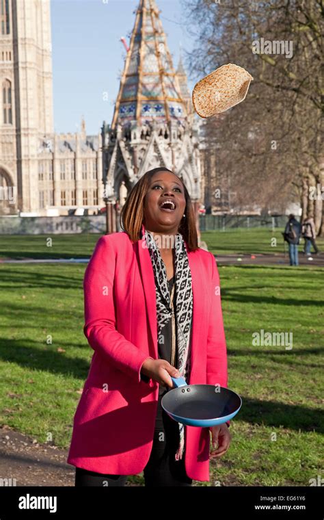 Charlene White, ITV news presenter, flips a pancake before the MPs ...