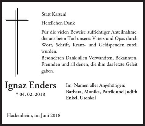 Traueranzeigen Von Ignaz Enders Vrm Trauer De