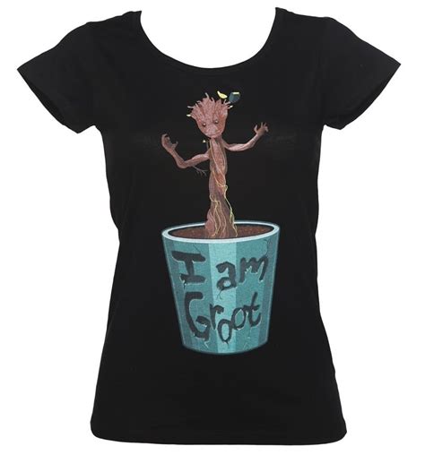 Ladies Black Guardians Of The Galaxy I Am Groot T Shirt Galaxy I Groot