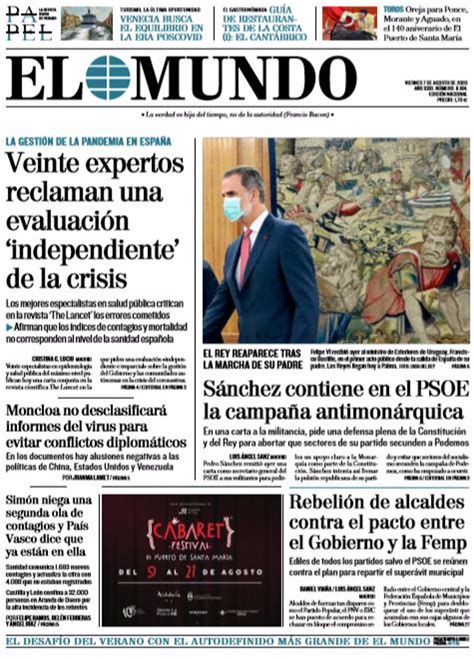 Las Portadas De Los Periódicos Del Viernes 7 De Agosto De 2020