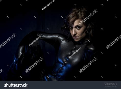 Sexy Brunette Black Latex Costume Fashion Stock Photo Shutterstock