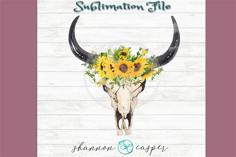 Boho Cow Skull with Sunflowers (314452) | Sublimation | Design Bundles