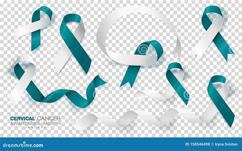 Cervical Cancer Awareness Month Teal And White Ribbon Isolated On