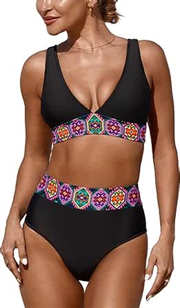 Amazon Hilinker V Neck Boho Bikini Sets For Women High Waisted Swimsuit Piece Bathing