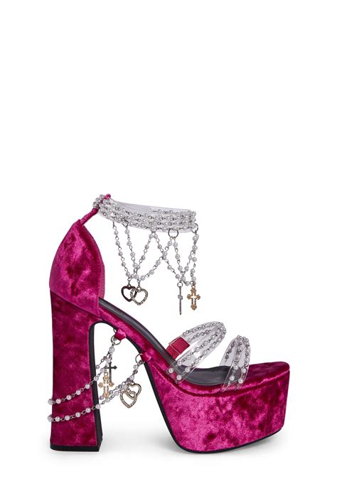 Sugar Thrillz Velvet Platform Beaded Heels Magenta Dolls Kill