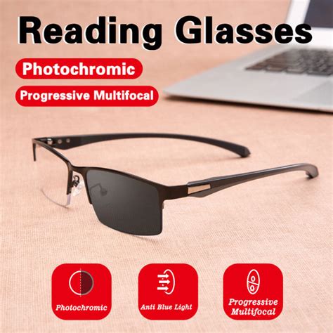 Photochromic Progressive Multifocal Reading Glasses For Men Anti Blue