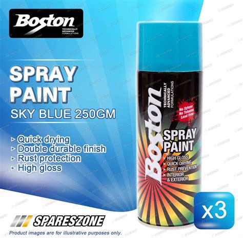 3 X Boston Sky Blue Spray Paint Can 250 Gram High Gloss Rust Protection