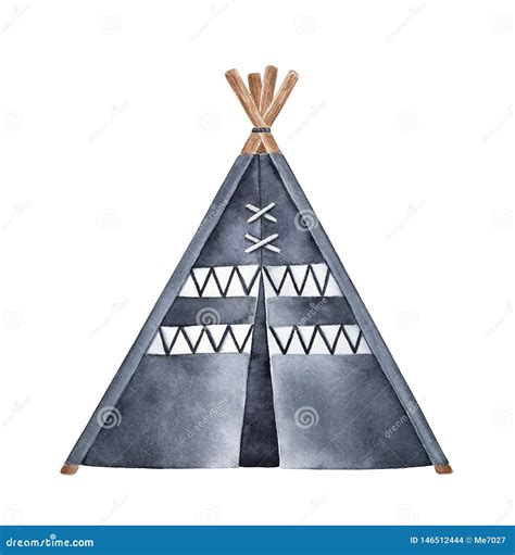 Black And White Tipi Tent Watercolour Illustration Stock Illustration