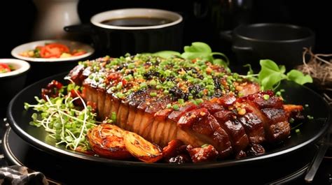 Premium Ai Image Freshness And Gourmet Meal Grilled Pork On A Plate