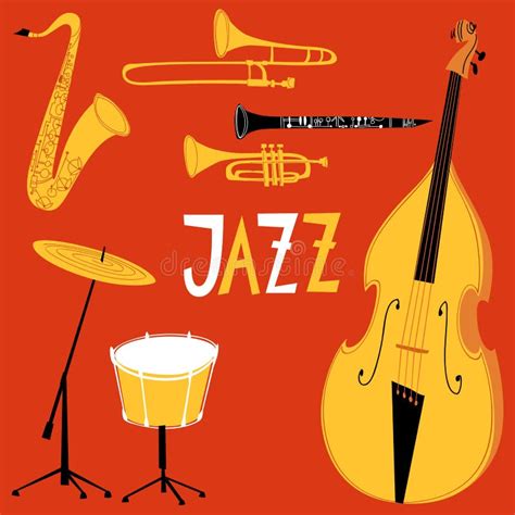 Vector Jazz Poster With Musical Instruments In Flat Retro Style Stock