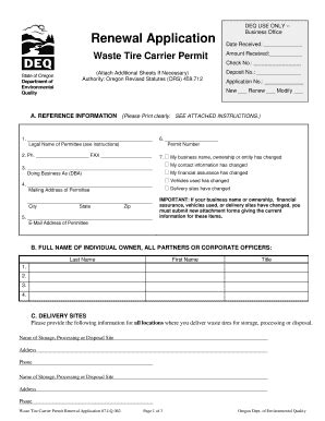 Fillable Online Deq State Or Oregon Deq Waste Tire Carrier Permit