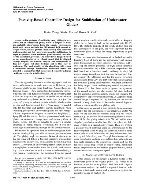 Pdf Passivity Based Controller Design For Stablization Of Underwater