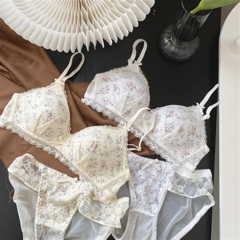 Set Bra Panties Sexy Lace Women Wireless Lingerie Lovely Bow Youth Girl Bralette Panty Set