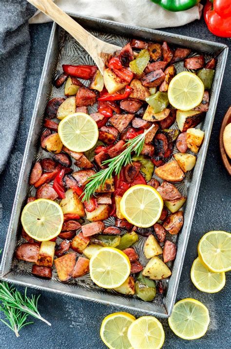 Sheet Pan Roasted Potatoes Sausage And Peppers An Easy One Pan Meal Made With Only 6