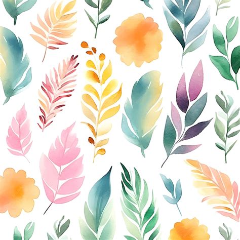 Premium Vector | Watercolor flower leaves clipart