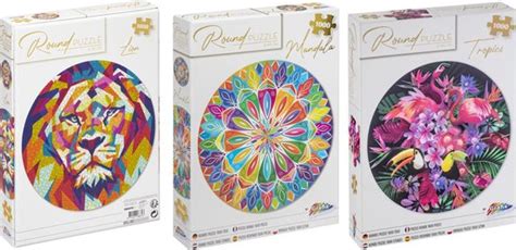 Set Van Ronde Puzzels Stukjes Leeuw Mandala Tropical Vanaf