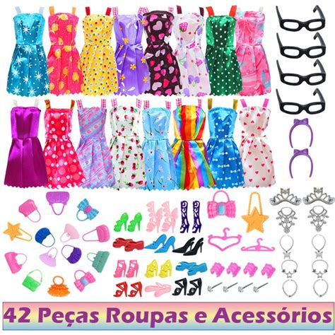 Roupa De Boneca Barbie - Roupa de Boneca Barbie 42 Itens Vestido Sapato Bolsa Brinco Oculos ...