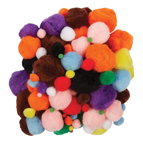 Pom Poms Bright Hues - 100 Count Assorted Sizes