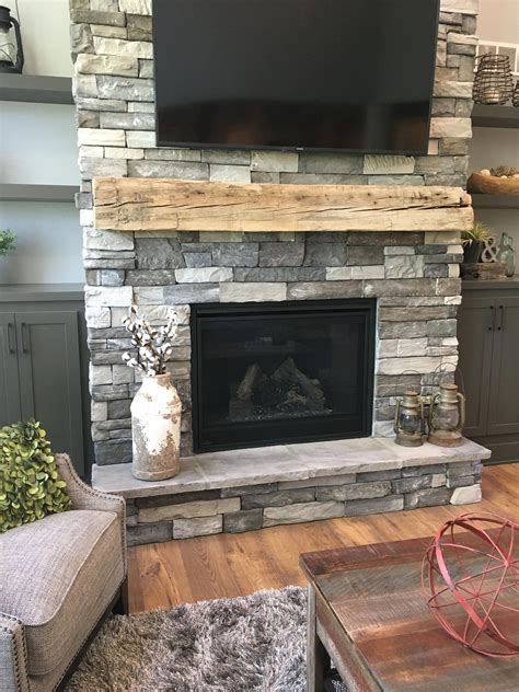 Stone Veneer Fireplace Over Brick