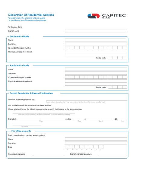 Za Capitec Bank Declaration Of Residential Address Fill And Sign