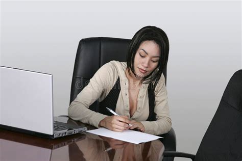Brunette Working At Her Office Desk Stock Image Image Of Professional Note 23834643