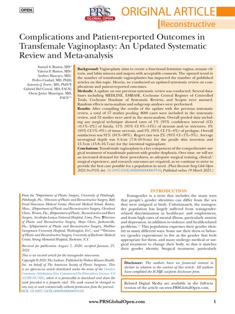 Pdf Complications And Patient Reported Outcomes In Transfemale Vaginoplasty An Updated