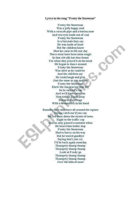 Printable Frosty The Snowman Lyrics - Printable Word Searches