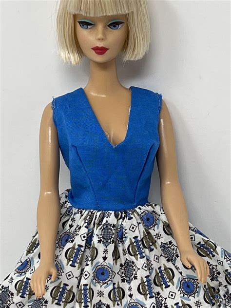 Vintage Barbie Clothes Doll Premier Outfit Blue Print Dress Ebay