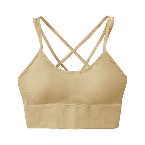 Lovskoo Women Wireless Strappy Sports Bralette With Support Cross Back Smoother Bras Nude