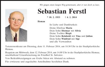 Traueranzeigen Von Hemau Sebastian Ferstl Mittelbayerische Trauer