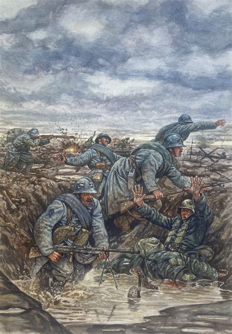 G.Rava - "The battle of the Matz, 1918" Gouache cm 30x40 (Original