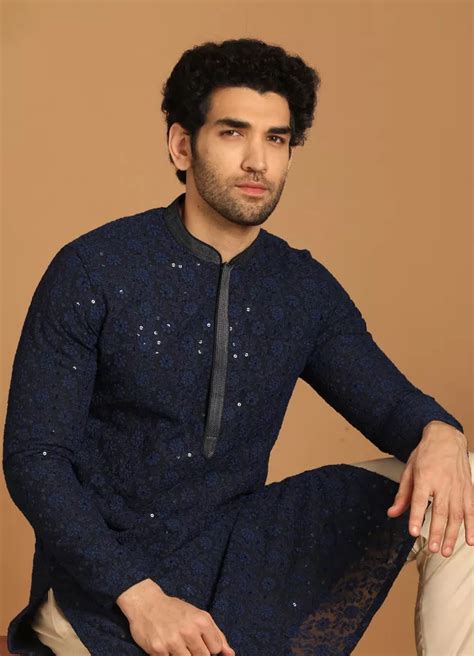 Buy Blue Georgette Kurta Set Online In India Manyavar Kurta Pajama