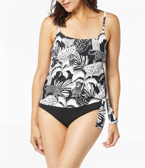 Coco Reef Midnight Jungle Floral Tropical Print Uw Bra Sized Side Tie Tankini Swim Top And Classic