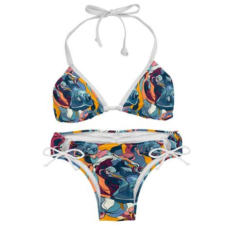 Sexy Women S String Bikini Set Abstract Colorful Hippo Print Two Piece Triangle Bathing Suit