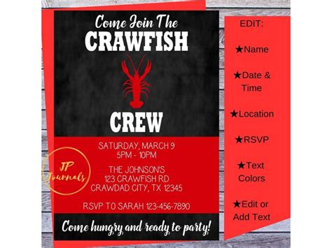 Crawfish Crew Crawfish Boil Party Invitation Printable Invite Template