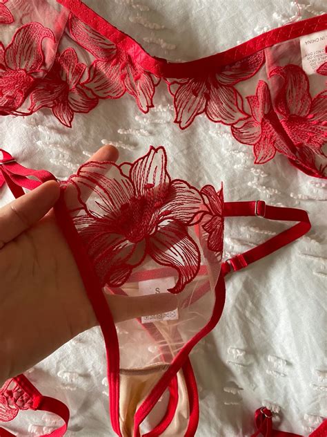 Mo Finance WDIRARA Women S Red Lace Underwire Piece Embroidered Sexy Lingerie Set With