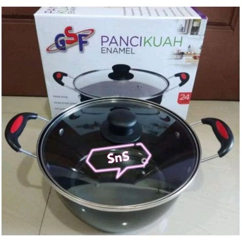 Jual Panci Kuah Enamel Gsf 4024 24cm 4022 22cm Tutup Kaca Free Bubble