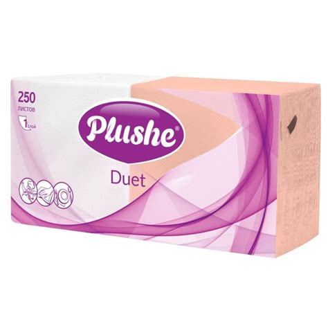 Салфетки бумажные Plushe Duet 24×24 пастель 1сл 250л/уп арт. 1280149 ...