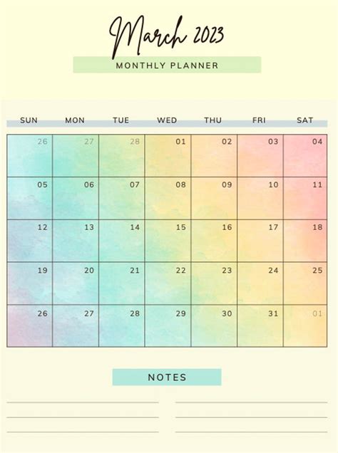 2023 Rainbow Calendar Printable - Etsy