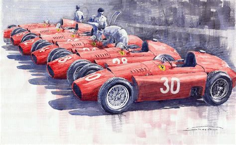 Team Lancia Ferrari D Type C Italian Gp Watercolor On Paper By