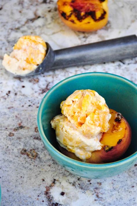 Canned Peach Ice Cream Over Fresh Grilled Peaches California Grown