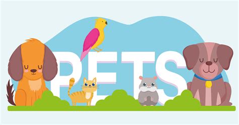 pets word, cute dog cat hamster and parrot animals 2760757 Vector Art at Vecteezy