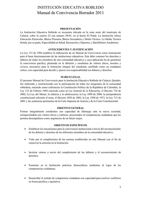 Manual De Convivencia Borrador Pdf