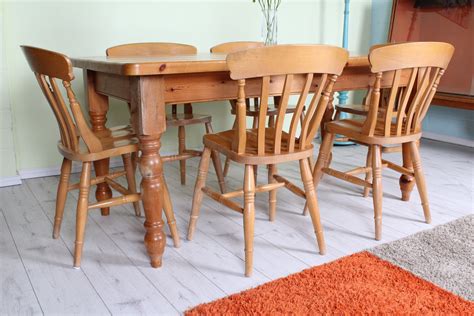 Rustic Pine Farmhouse Table And 6 Beech Chairs Details On The Website