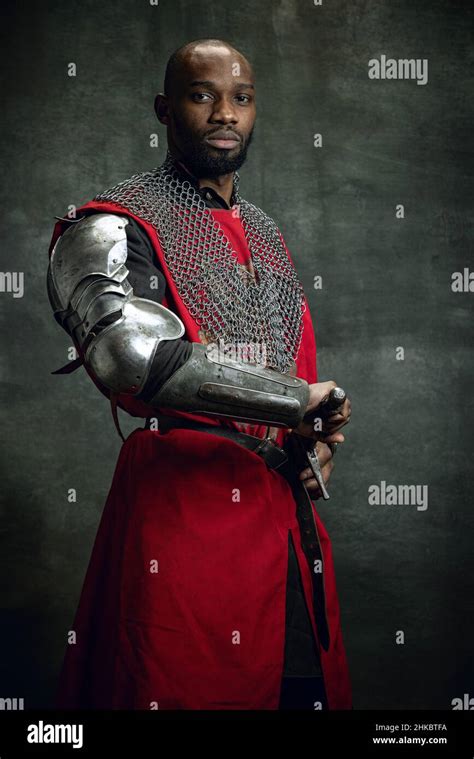 Medieval knight. Portrait of brutal african man, medieval warrior ...