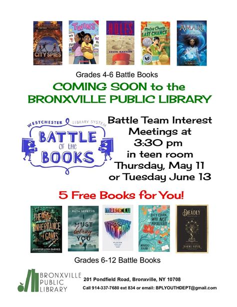 Jun 13 | Bronxville Library: BATTLE OF THE BOOKS TEAM INTEREST MEETINGS | Bronxville, NY Patch