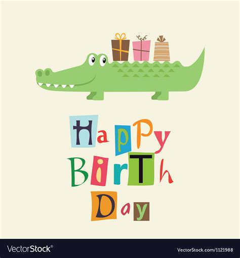 Happy Birthday Card With Fun Crocodile Royalty Free Vector